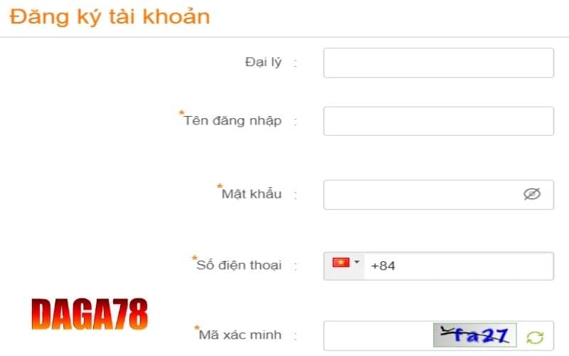 Điền thông tin đăng ký DAGA78 vào biểu mẫu