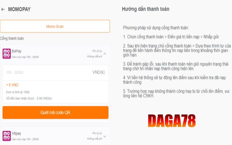 Nạp tiền bằng phương thức MOMOPAY