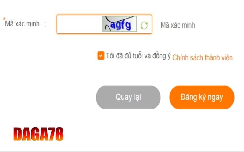 Xác nhận thông tin và hoàn tất đăng ký DAGA78